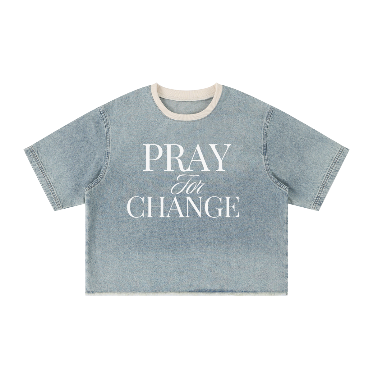Original Pray for Change Denim Vintage Unisex Washed Boxy T-Shirt