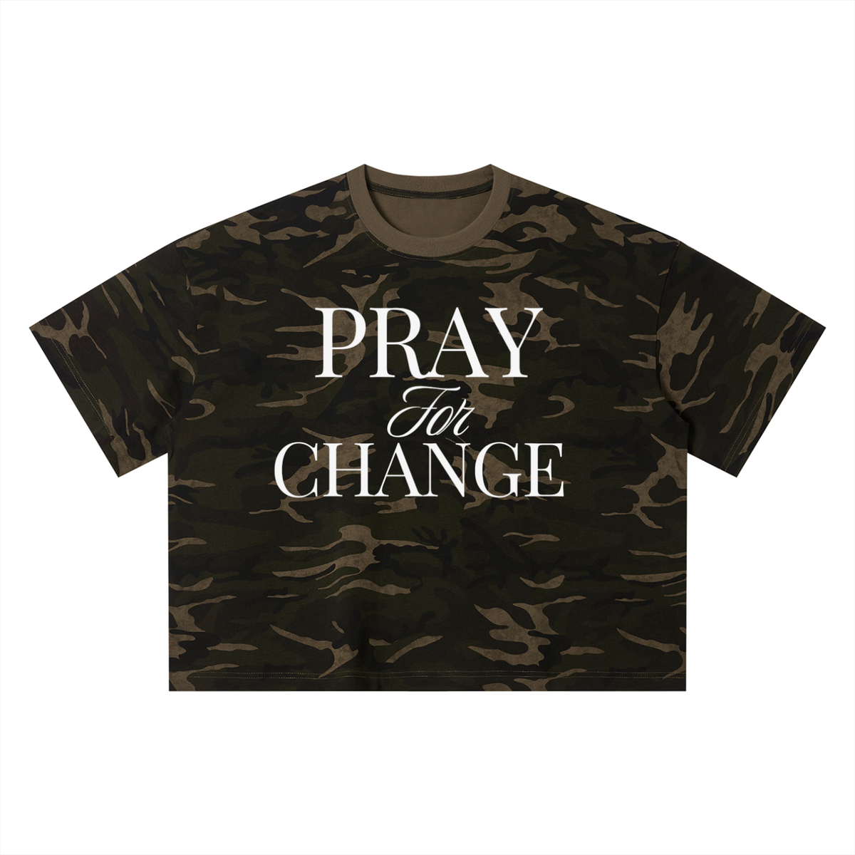 Pray for Change/Stop sin Unisex Camo Boxy T-Shirt