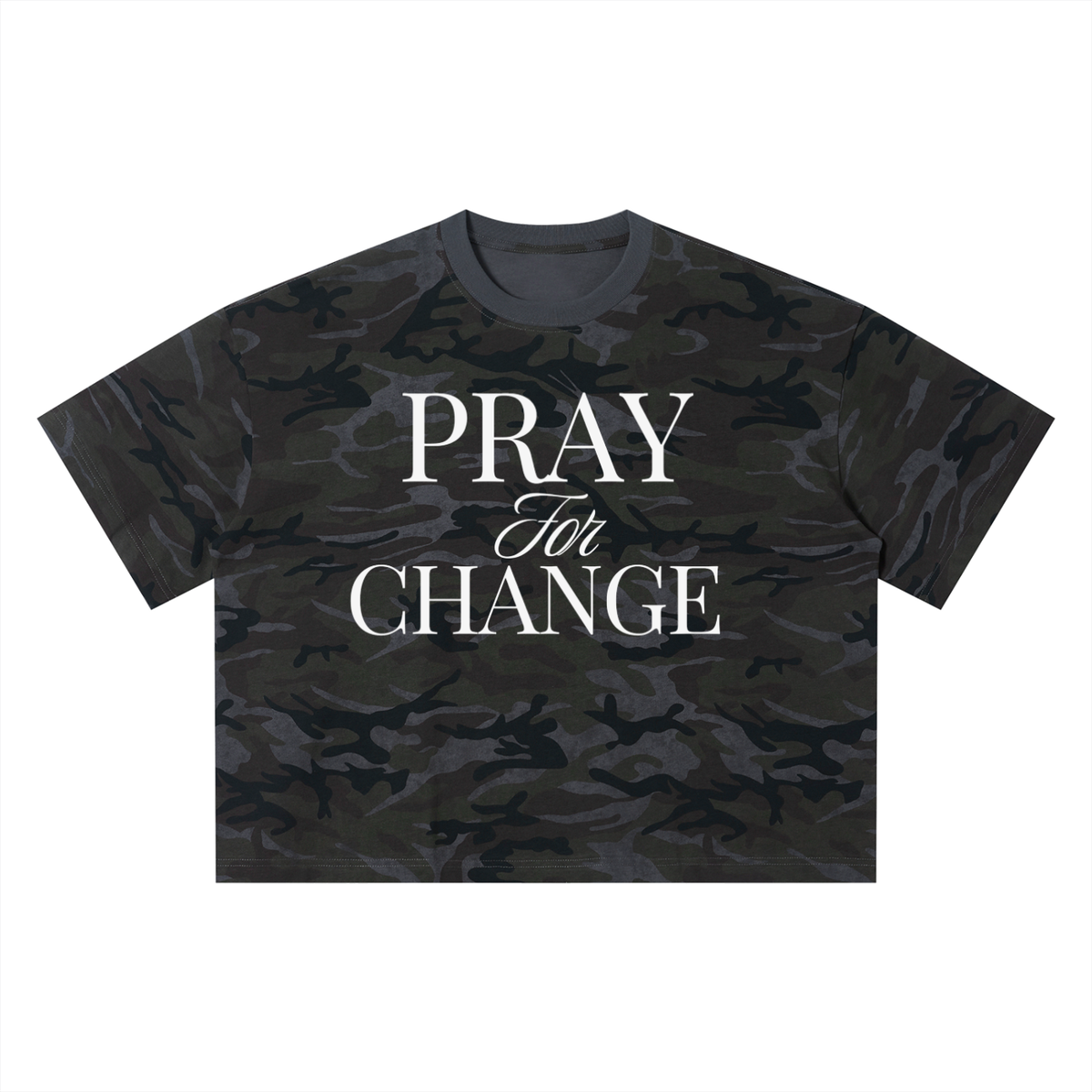 Pray for Change/Stop sin Unisex Camo Boxy T-Shirt