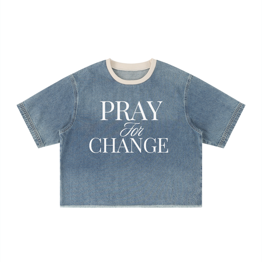 Original Pray for Change Denim Vintage Unisex Washed Boxy T-Shirt